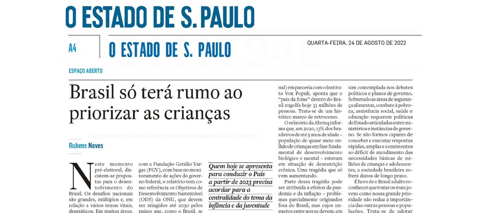 Notícia-Estadão Brasil só terá rumo ao priorizar as crianças